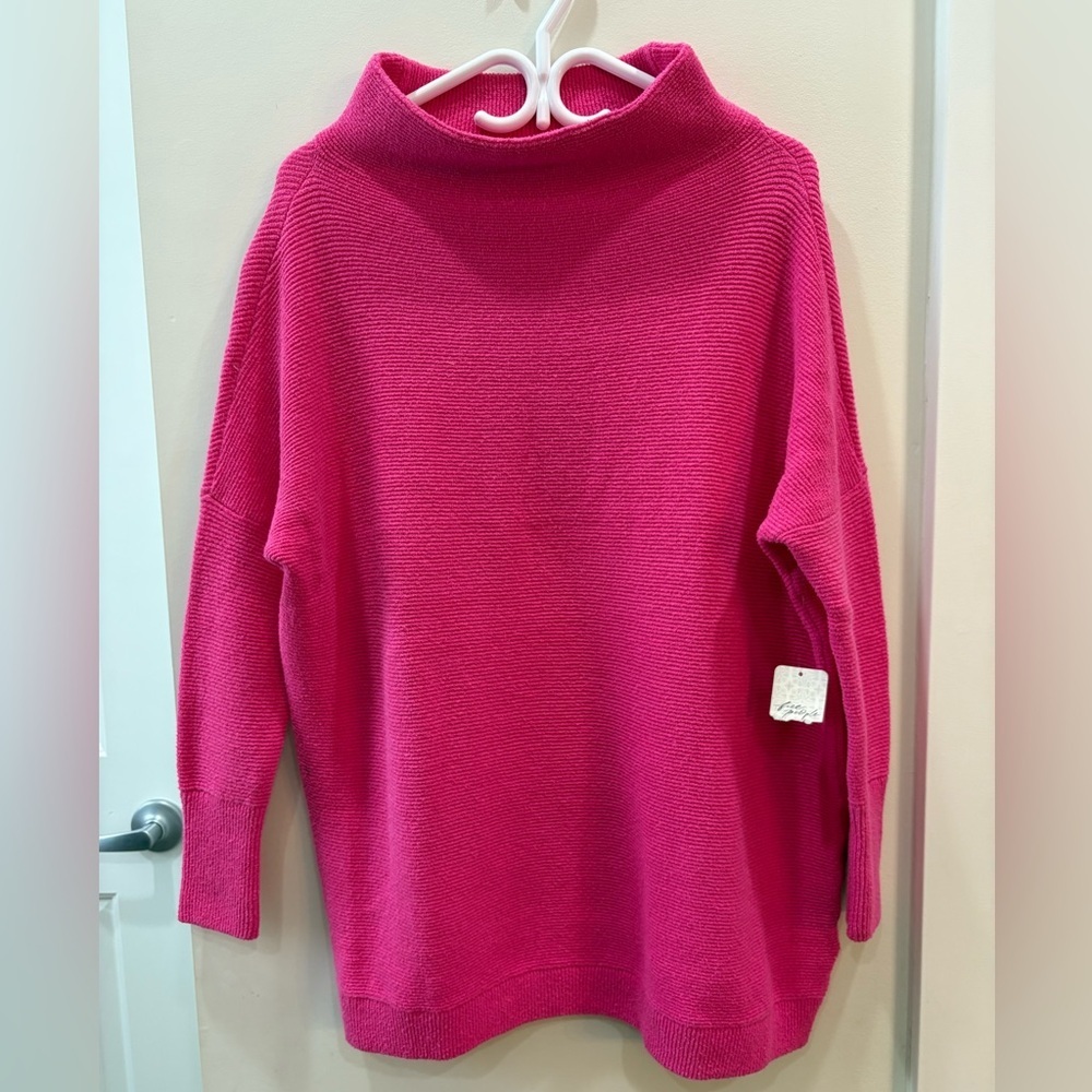 Free People Ottoman Slouchy Tunic Sweater Raspberry Rose Oversized Extra Small